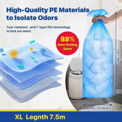 Nappy Bin Refills, 7.5m Extra-Long Diaper Pail Bags Compatible with Tommee Tippee Twist & Click and Sangenic TEC Bins, Multi-Layer Odour-Blocking Refill Liners for Nappy Disposal (6Packs)