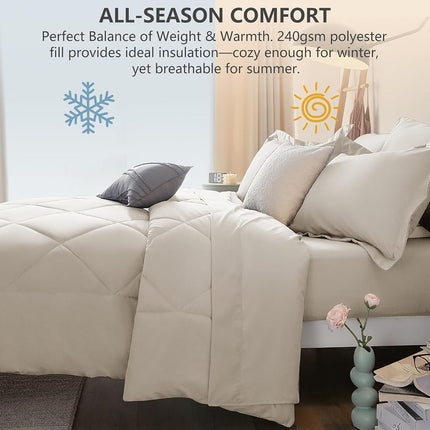 CozyLux Queen Comforter Set with Sheets Beige - 7 Pieces Bed in a Bag