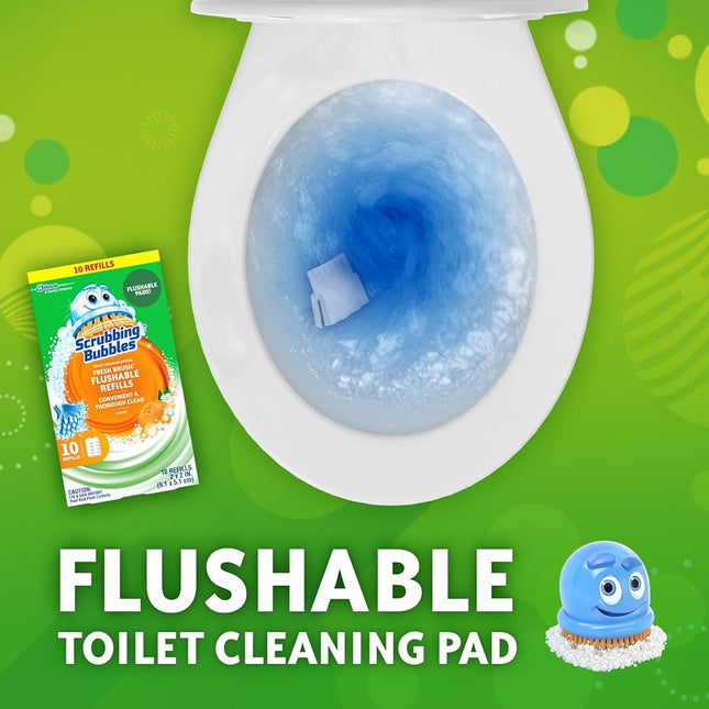 Scrubbing Bubbles Fresh Brush Toilet Cleaning System, Flushable Refill, 10 ct