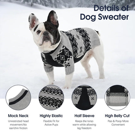 IECOii Great Dane Sweater, 4XL Dog Sweater for Giant Breeds Male, Warm Dog Sweaters with Fair Isle Pattern for Fall Winter Walking, Mid-Neck Pullover Thick & Stretchy for Big Dogs Boy, Grey, 4XL