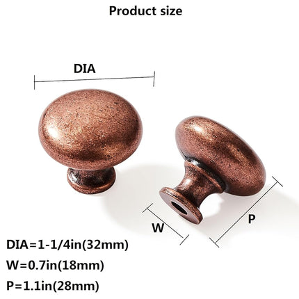 khtumeware 10 Pack 1-1/4" Vintage Antique Copper Zinc Alloy Cabinet Knobs - Single Hole Center Kitchen Cabinet Pull Hardware for Bedroom.