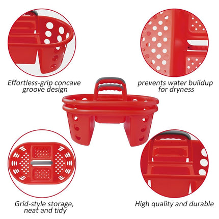 SIMPLYKLEEN Caddy de Douche Portable 2 pièces – Fabriqué aux États-Unis, Rangement en Plastique pour Dortoir, Panier Fourre-tout avec Poignée, Organiseur de Douche pour Salle de Bain, Garde-manger, Cuisine, Dortoir Universitaire, Rouge