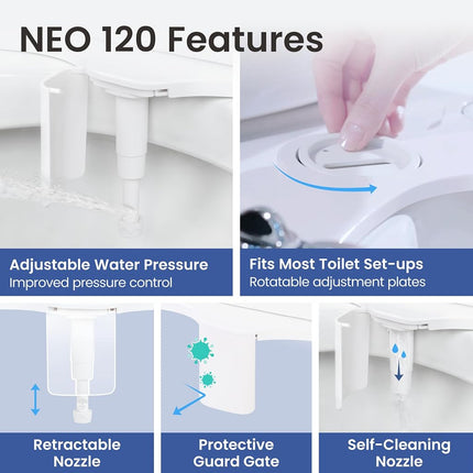 LUXE Bidet NEO 120 - Self-Cleaning Nozzle, Fresh Water Non-Electric Bidet Attachment for Toilet Seat, Adjustable Water Pressure, Rear Wash (Gold)