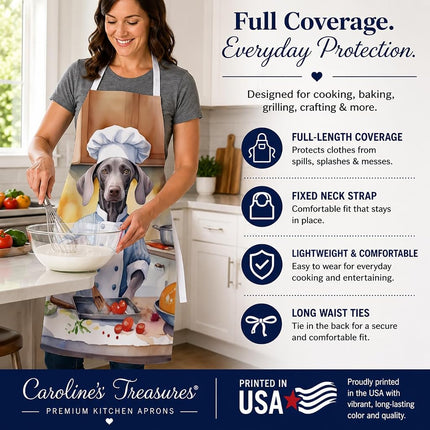 Caroline's Treasures Weimaraner The Chef Apron Cooking Kitchen Server Baking Crafts Gardening for Adult Women Men, Unisex, Large, Multicolor