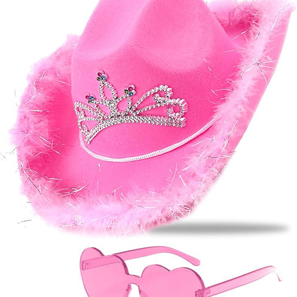 Cowgirl Hat Pink With Sequins & Tiara Crown for Wo
