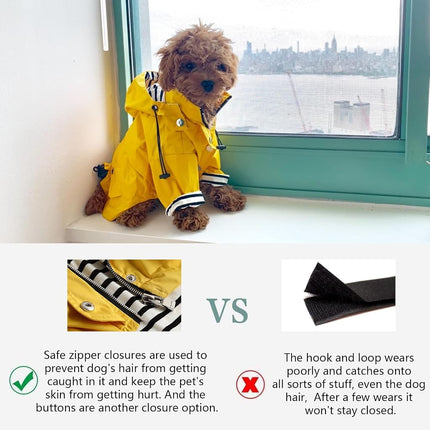Morezi Dog Zip Up Dog Raincoat with Reflective Buttons, Rain/Water Resistant, Adjustable Drawstring, Removable Hood, Stylish Premium Dog Raincoats - Size XS to XXL Available - Grid Blue - S