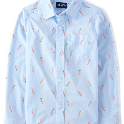 Chemises à manches longues boutonnées pour garçon The Children's Place, imprimé carottes bleues, très grand
