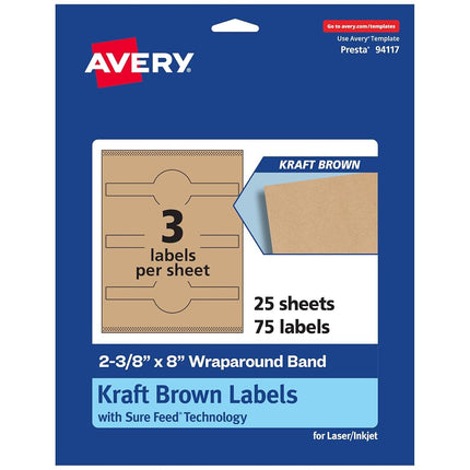Avery Kraft Brown Cigar Labels with Sure Feed, 2-3/8" x 8", 75 Kraft Brown Labels, Laser/Inkjet Printable Labels
