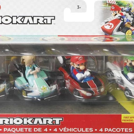 Hot Wheels GXX97 Mario Kart Vehicle 4-Pack, Fan-Favorite Characters Includes 1 Exclusive Model, Collectible Gift for Kids & Fans Ages 3 Years Old & Up, Multicolor, 5.08 cm*3.18 cm*7.62 cm
