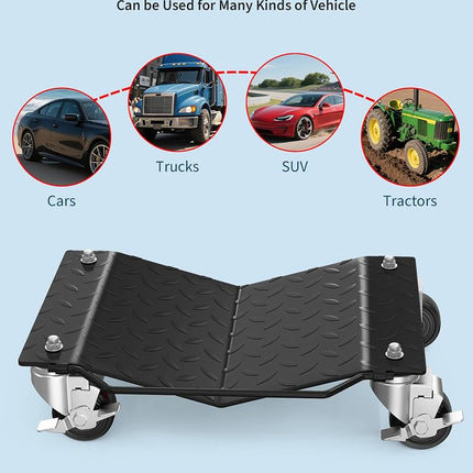 Car Wheel Dolly Set of 4,6000LBS Capacity Heavy Duty Vehicle Mover Dolly with Brakes for Moving Cars, Trucks, Trailers and Motorcycles, Black
