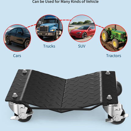 Car Wheel Dolly Set of 4,6000LBS Capacity Heavy Duty Vehicle Mover Dolly with Brakes for Moving Cars, Trucks, Trailers and Motorcycles, Black