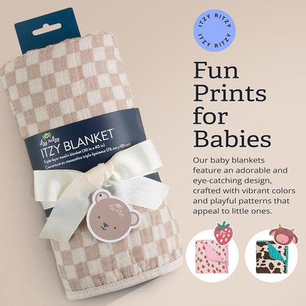 Itzy Ritzy Baby Blanket � Soft Cotton Muslin Multi-Use Blanket - Can Be Used as a Tummy Time Mat, Nursing Cover, Stroller Shade & More � Measures 30" x 40", Machine Washable (Checkerboard)
