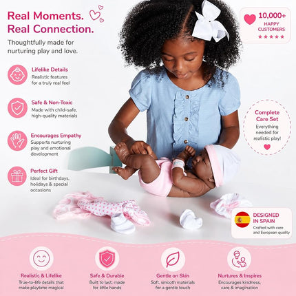 JC Toys La Newborn Nursery African American 8 Piece Layette Baby Doll Gift Set, featuring 14" Life-Like Original Newborn Doll, Pink Baby Doll, Pink African American