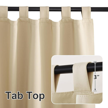 RYB HOME Outdoor Curtains for Patio Waterproof Tab Top Block Sunlight Thermal Insulated Privacy Assured Thick Outside Curtains for Porch, Pergola, Pool, W52 x L84, Cream Beige, 1 Panel