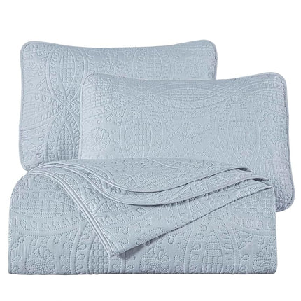 Chezmoi Collection Austin Queen Bedspread Set 3-Piece Pinsonic Quilted Oversized Bedspread Coverlet Set, Queen, Silver