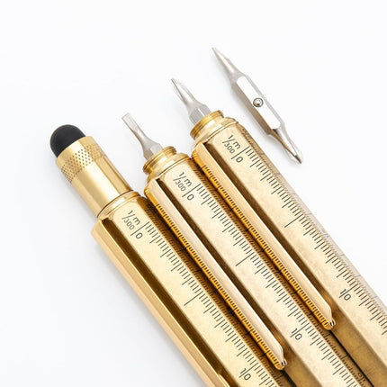MONTEVERDE USA 9-in-1 Tool Mechanical Pencil in Brass – Hand-Machined Multifunctional Pencil with Stylus, Screwdrivers, Ruler, and Eraser – Exclusive Collection Ideal Engineers