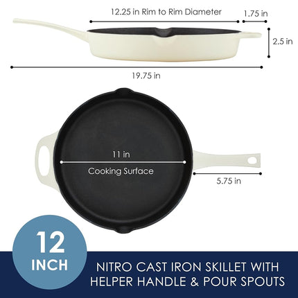 Sartén/olla de hierro fundido Rachael Ray Nitro con asa de apoyo y boquillas, 12 pulgadas, Almendra