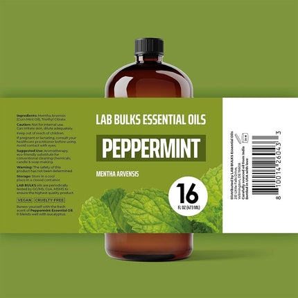 16oz Bulk Peppermint Essential Oil (GIANT 16 OUNCE BOTTLE - THERAPEUTIC GRADE PEPPERMINT OIL) Perfect For Aromatherapy Diffusers, Help Repel Mice & Rats, Candle Making, Soap Making, Lotions, Body Wash