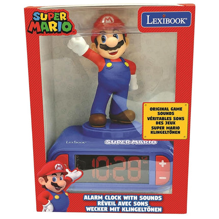 LEXIBOOK Nintendo Despertador Digital-Función Snooze-Efectos de Sonido de Super Mario-Niños, Azul/Rojo