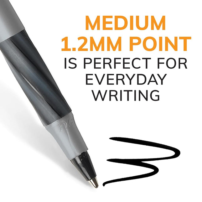 BIC Round Stic Grip Xtra Comfort Ballpoint Pen, Fine Point (0.8mm), Black, 12-Count
