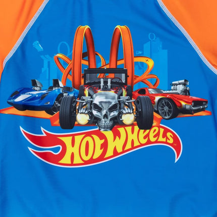 Hot Wheels Little Boys Raglan Pullover Swim Rash Guard Swim Trunks Blue 7-8