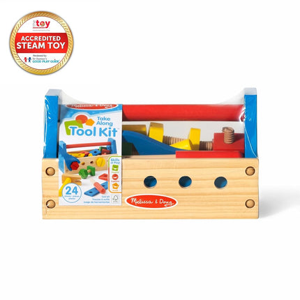 Melissa & Doug Take-Along Tool Kit Wooden Construction and Building Set (24 pcs) Pretend Play Toy for Kids Age 3+
