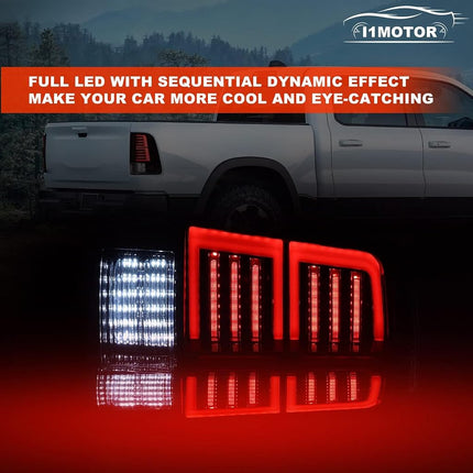 I1MOTOR Full LED Tail Lights for 2009-2018 Dodge Ram 1500 2500 3500 Taillights Car Rear Sequential DRL Turn Signal Light Automotive Brake Lamps Assembly Replacement Driver & Passenger Side