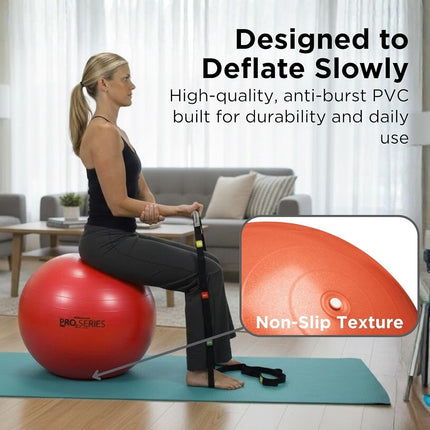 TheraBand Exercise Ball, Professional Series Stability Ball with 55 cm Diameter for Athletes 5'1" to 5'6" Tall, Slow Deflate Fitness Ball for Improved Posture, Balance, Yoga, Pilates, Core, Red