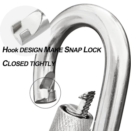 Acquwistach Locking Carabiner Clips 6 Pack 3.15" Stainless Steel Spring Snap Hook Locking Carabiner Heavy Duty - 304 Premium Stainless Steel Thumb Screw Carabiner Clip