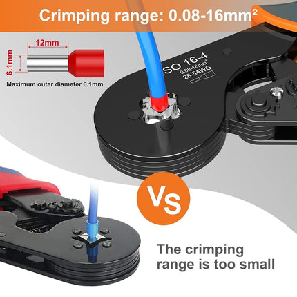 Wire Crimping Pliers, Preciva Four-Side Crimping Tool Ferrule AWG 28-5 (0.08-16mm²) Terminal Crimper for Wire Terminal Cables