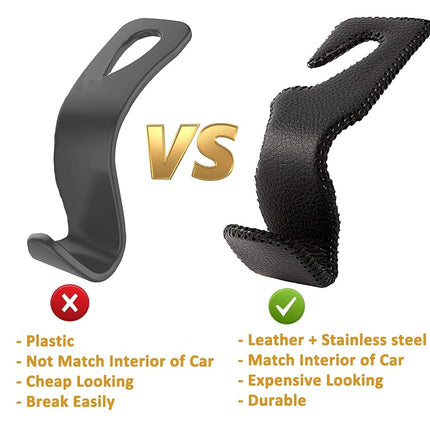 Headrest Hooks for Car, Back Seat Organizer Gray Leather Hanger Holder Hook, for Hanging Purses and Bags and Coats, Pack of 2