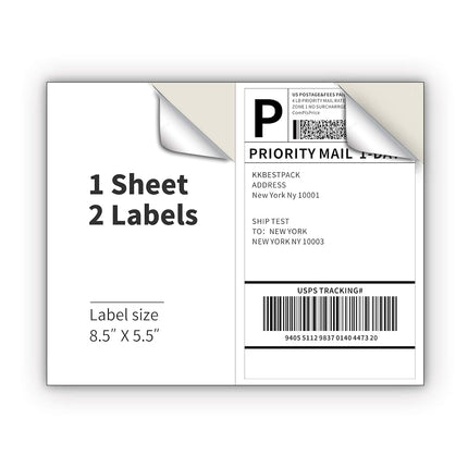 KKBESTPACK Half Sheet Shipping Labels for Laser and Inkjet Printers – 200 Labels (2LP)