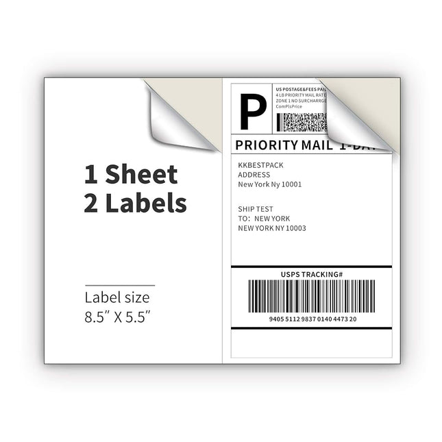 KKBESTPACK Half Sheet Shipping Labels for Laser and Inkjet Printers – 200 Labels (2LP)
