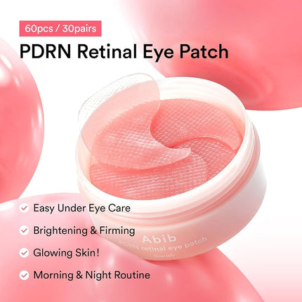 Abib PDRN Retinal Eye Patch, Hydrogel Masks for Dark Circles, Puffiness, Fine Lines, 60 Patches, 84g, with Niacinamide, K-Beauty Skincare