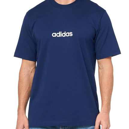 Adidas Originals Men's Essentials Linear Single Jersey T-Shirt, Dark Blue/White, Medium