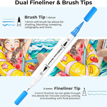 Ohuhu Colouring Pens 160 Fineliner & Brush Water-Based for Art Colouring