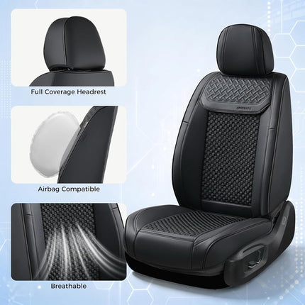 Coverado Car Seat Covers Full Set, 2 in 1 Waterproof Seat Covers for Cars, Leather Car Seat Cover Protector Automotive Seat Covers Universal Fit for Most Cars SUVs and Trucks Car Accessories(Black)