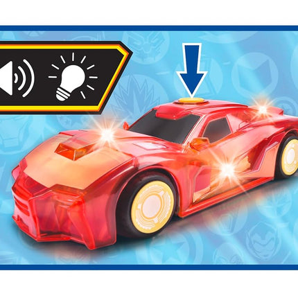 Jada Toys Marvel Light Hero Iron Man Car (15 cm) - Superhero Toy Car from 3 Years with Friction and Cool Light & Sound Effects, Car Toy for Children, Includes Batteries