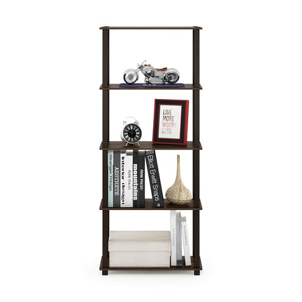 Furinno TURN-S-TUBE Book Shelf, 5-Tier Toolless Storage Shelves with Square Tubes, Shelving Unit for Organization and Storage for Living Room, Home Office, Walnut