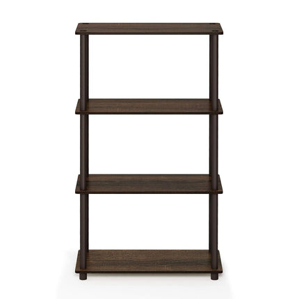 Furinno TURN-N-TUBE Storage Shelves, 4-Tier Toolless Book Shelf, Corner Shelf, Toolless Open Shelves, for Organization and Storage, Living Room, Garage, Home Office, Walnut