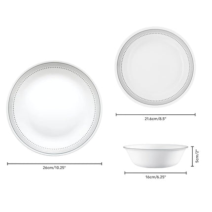 Corelle Dinnerware Set (12pc Set, Mystic Grey)-Dinner Set for 4 Includes 4 x Dinner Plates, Side Plates & Bowls 3 X More Durable, Half The Space & Weight of Ceramic up to 80% Recycled Glass, 1146820