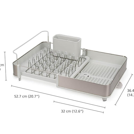 Joseph Joseph Extend Steel Expandable Dish Drainer Rack with Removable Cutlery Holder Swivel Draining Spout, Stainless Steel