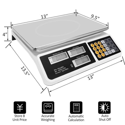 Balance de calcul du prix YIFOR 88lb/40kg, balance numérique commerciale à écran LCD avec plate-forme en acier inoxydable, balance pour fruits et légumes et aliments pour marché de producteurs, points de vente, boucherie (plateau plat)