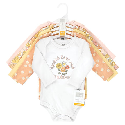 Hudson Baby unisex-baby, bodysuits de algodón de manga larga, Paz Amor Flores, Prematuro
