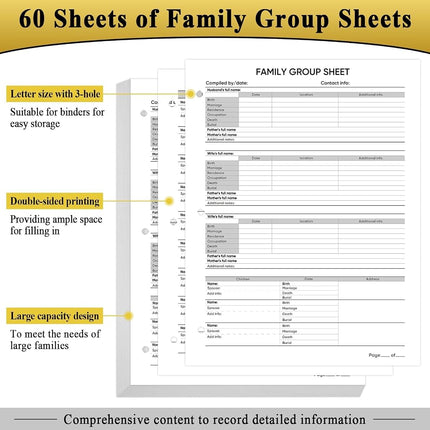 Family History Binder 3 Ring 60 Families Group Sheets 8th Generation 16 Sheets Genealogy Binder Dividers Family Tree Chart Genealogy Organizer Supplies with Pen Loop PVC Pocket for Families History