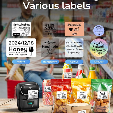 Phomemo M110 Label Printer Machine - Desktop Thermal Label Printer, Bluetooth Labeling Machine for Phone & Tablet, Mini Sticker Printer for Shipping, Address, Clothes, Barcode, Retail (Black)