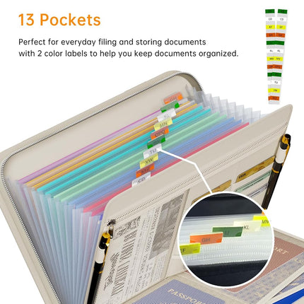 Accordion File Organizer, Fireproof Expanding File Folder with 13 Pockets