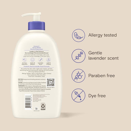 Aveeno Stress Relief Body Wash with Nourishing Oat & Lavender Scent for Sensitive Skin, Gently Cleanses & Helps You Feel Calm & Relaxed in the Shower, Soap-Free, 33 fl. oz
