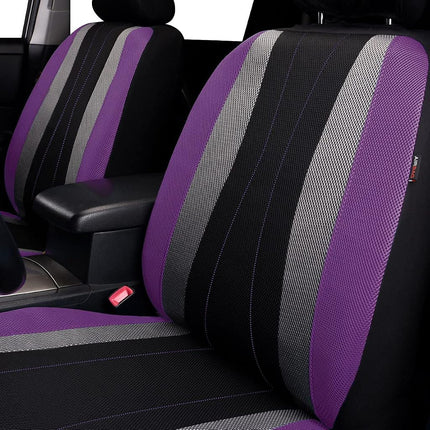 Flying Banner car seat Covers Full Set All Air Mesh Breathable Man Lady Airbag Compatible Rear Bench Split 40/60 50/50 60/40 Truck Pick Up (Full Set - Low Back, Black Gray Purple)