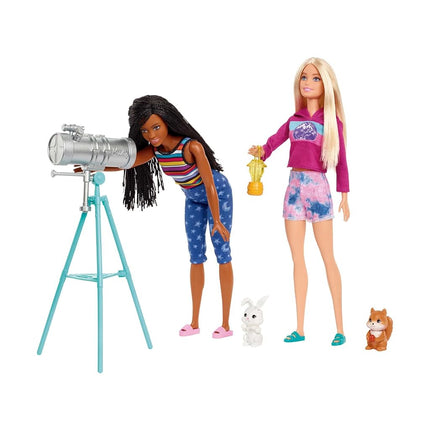 Barbie Dolls & 20 Accessories, It Takes Two Camping Tent Playset with Brooklyn & Malibu, Plus 2 Moving Animals, HGC18